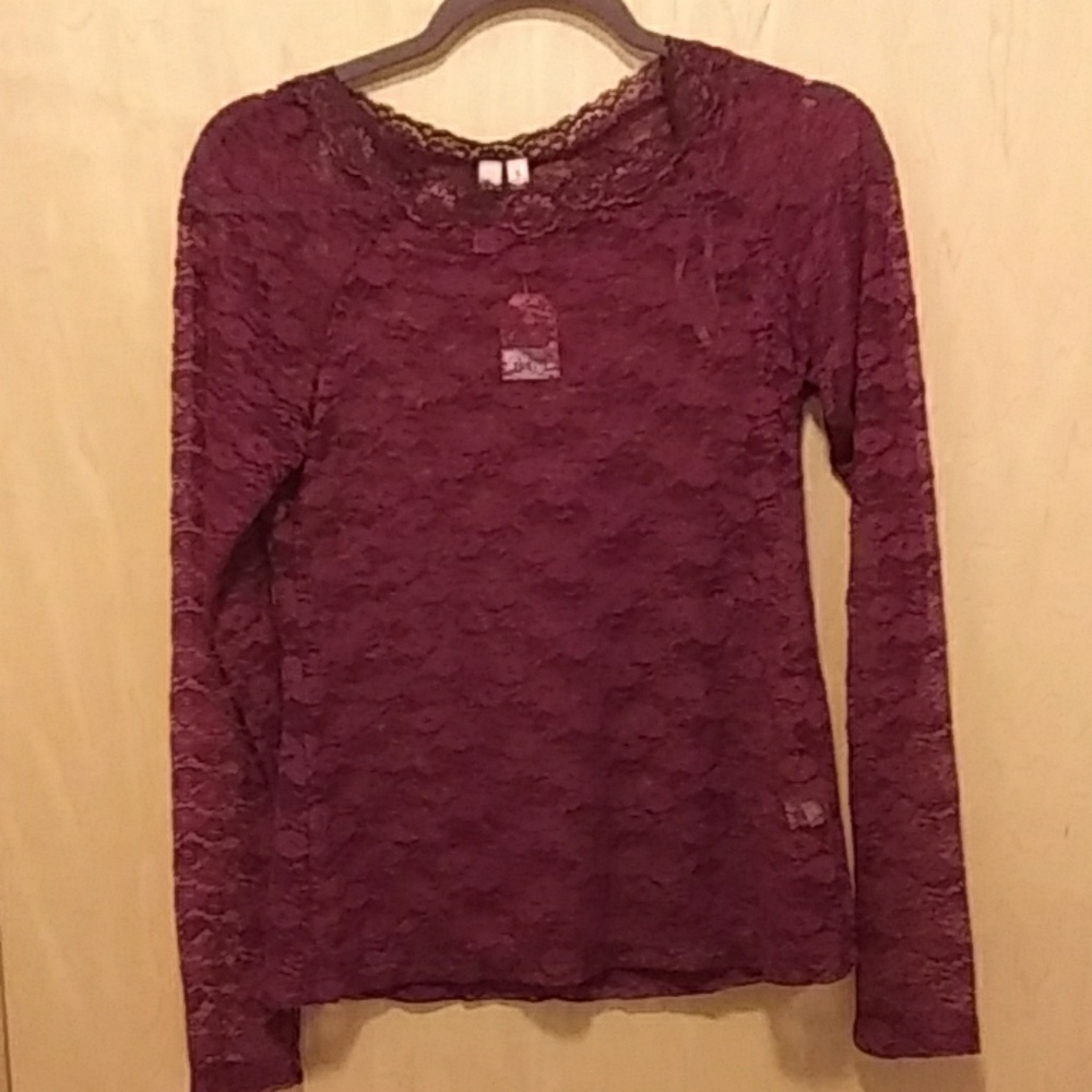 Mudd Purple Floral Lace Long Sleeve Shirt